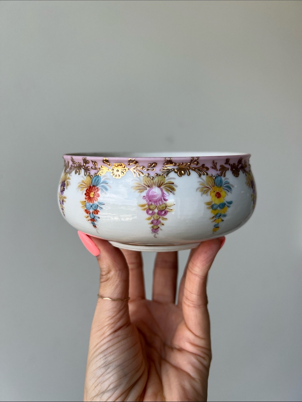 Vintage Antique Painted Floral Bowl Catchall Planter Decor